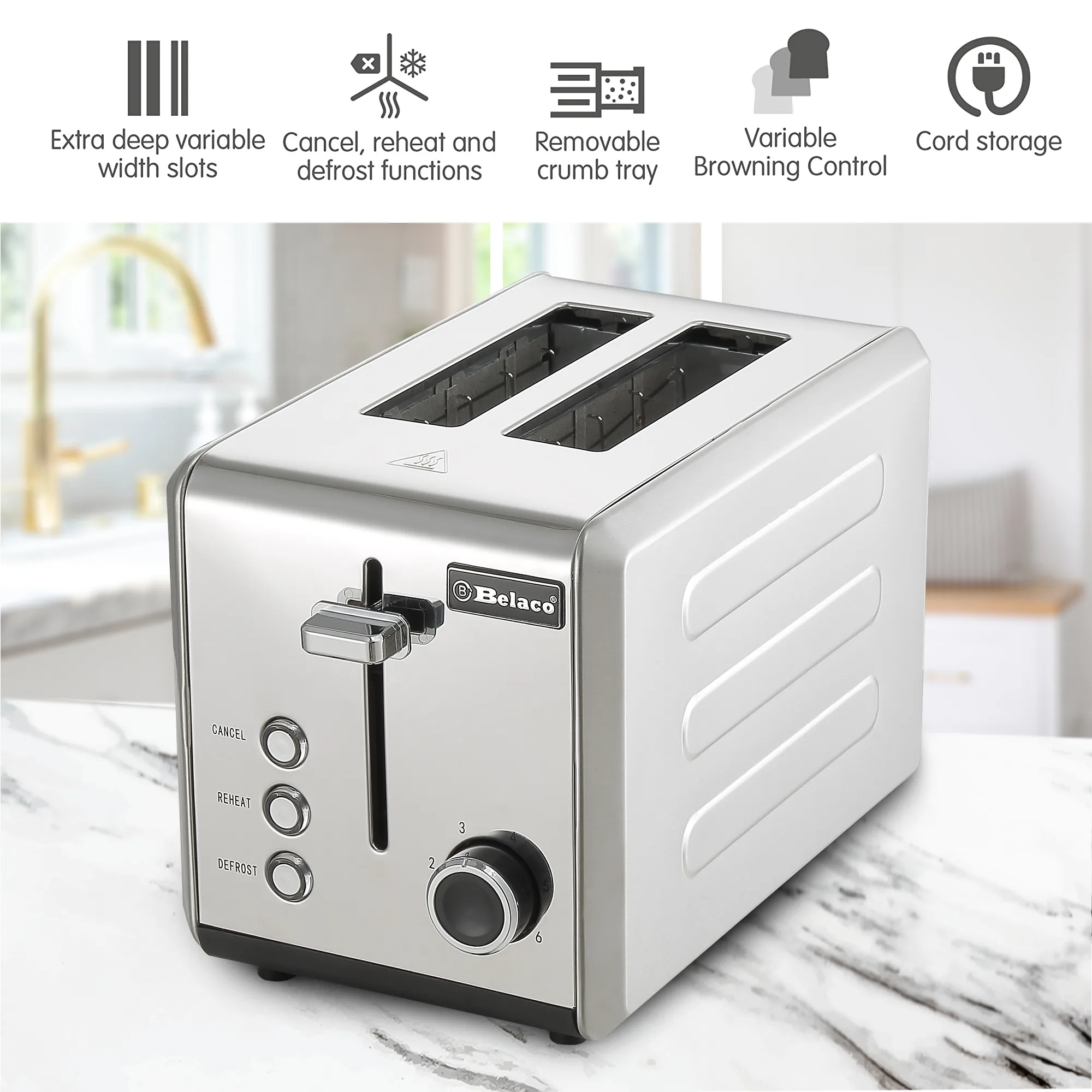 Belaco 2-Slice Toaster - Full Slices of Bread - Image 2